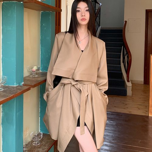 现货现货~ 高级感不规则系带风衣外套女春秋款小个子气质短款大衣