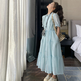 法式浪漫蓝色衬衫裙女夏季2025新款时尚高级感今年流行收腰连衣裙，女装连衣裙，浙宝211