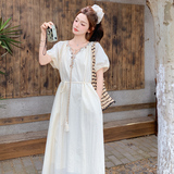 2025夏季新款法式气质优雅收腰系带长裙高级感波西米亚风连衣裙潮，商品下架区，浙宝211