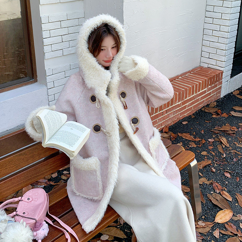 2025冬季新款现货数据好毛毛拼接呢大衣211-1828P195控288,女装毛呢外套,浙宝211
