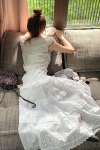 白色半身裙女夏季小个子松紧腰中长款木耳边裙子仙女超仙森系长裙图片