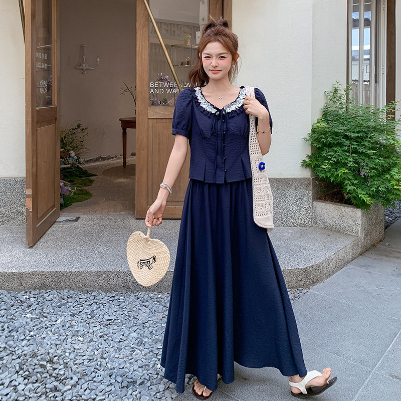 小香风花边衬衫半身裙套装女夏季2025新款两件套绝美俏皮减龄穿搭,女装连衣裙,浙宝211