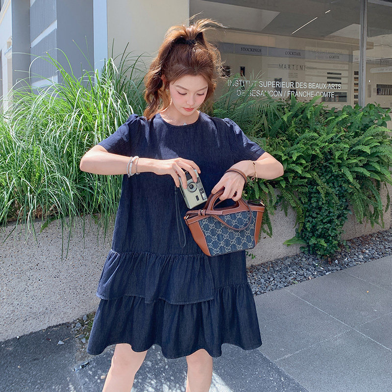 深蓝色牛仔连衣裙女2025夏季新款韩系超好看独特漂亮小个子娃娃裙,女装连衣裙,浙宝211