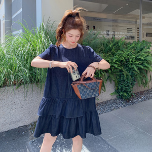 深蓝色牛仔连衣裙女2025夏季新款韩系超好看独特漂亮小个子娃娃裙图片