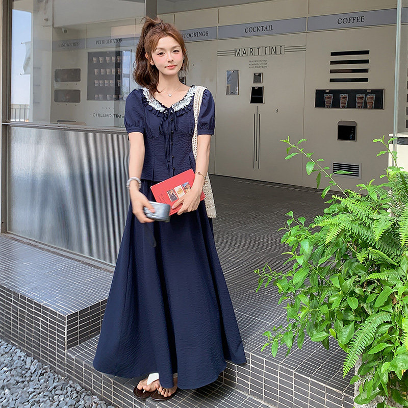 小香风花边衬衫半身裙套装女夏季2025新款两件套绝美俏皮减龄穿搭,女装连衣裙,浙宝211