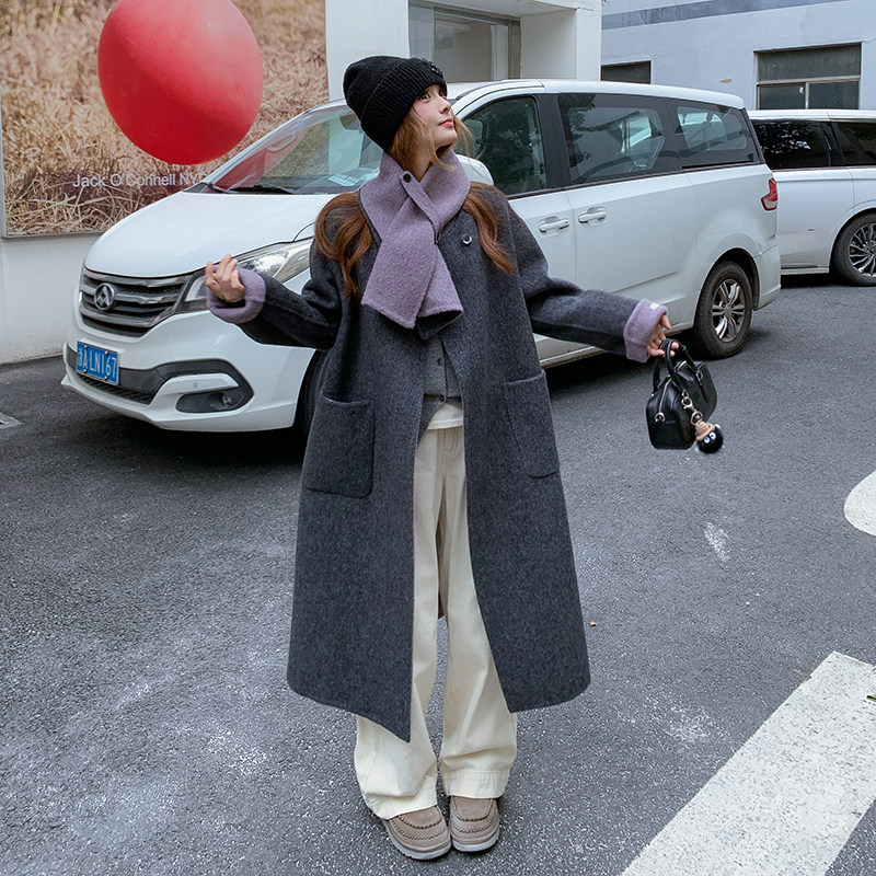 【现货】2025冬款新款双面呢大衣配围巾211-5866P285控398，女装毛呢外套，浙宝211