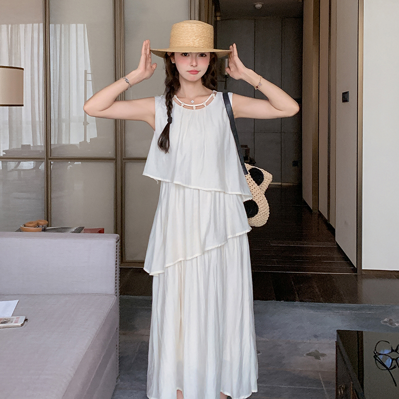设计感不规则独特白月光无袖连衣裙女夏季新款仙女超仙温柔风长裙，女装连衣裙，浙宝211