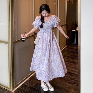 现货夏款新品法式浪漫紫两穿碎花连衣裙长裙211-1683P115控168图片