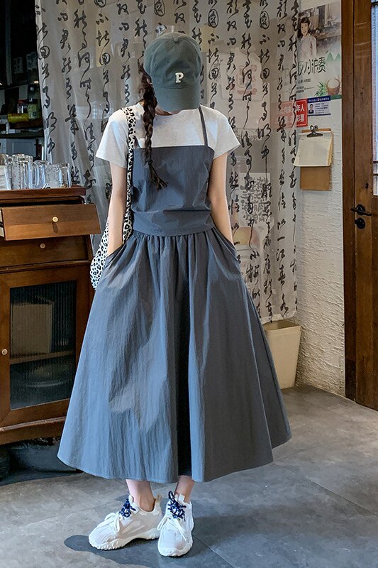 休闲撞色拼接灰色半身裙套装女夏2025新款ootd穿搭减龄超火两件套,女装套装/套裙,浙宝211