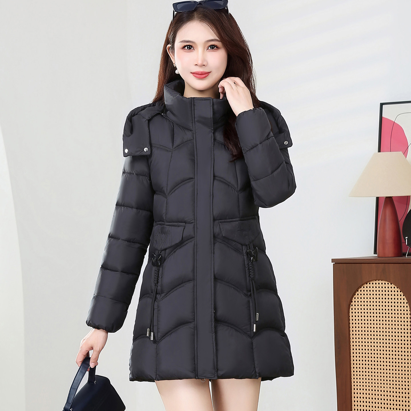 中长款羽绒棉服连帽修身