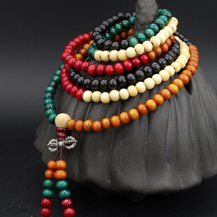五色彩檀木佛珠手链216颗红木檀香沉香木花梨黑檀男女款 手串手珠