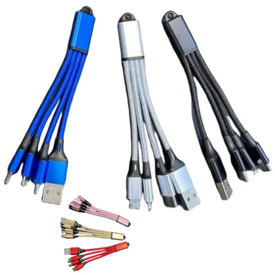 钥匙扣一拖三快充充电数据线短TYPEC安卓Lightning三合一手机通用适用苹果TYPEC华为安卓USB充电线LOGO定制