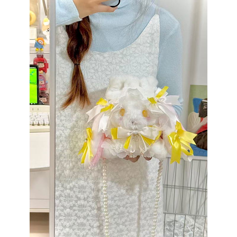 新款可爱洛丽塔毛绒兔子斜跨包女