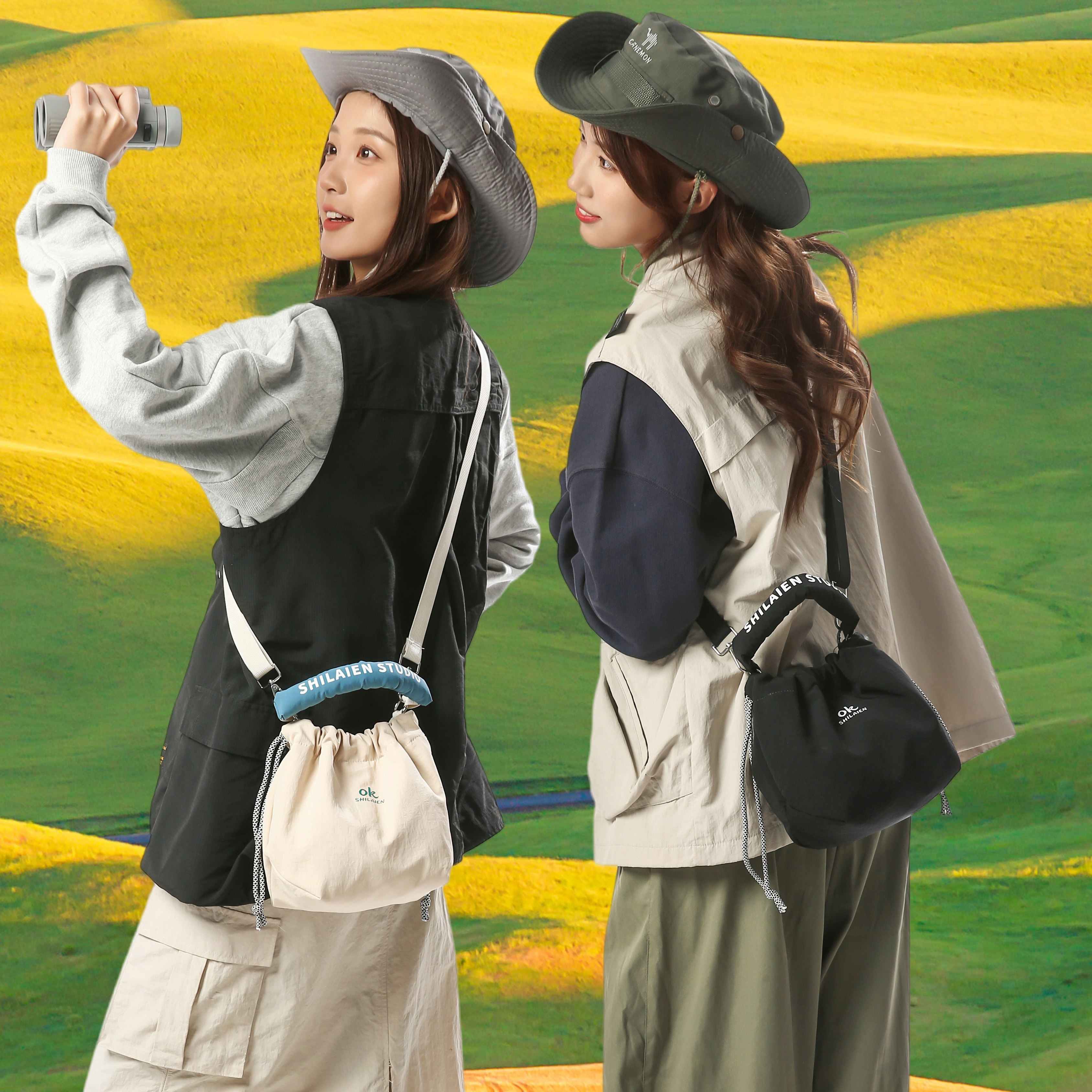 甜酷风字母休闲百搭出游抽绳包包