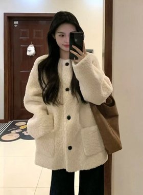 韩系羊羔毛外套女冬新款爆款大衣