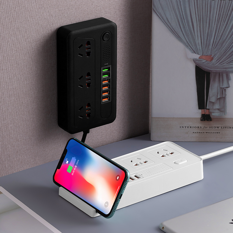 桌面无线充电插座智能带线办公多口多功能usb快充带支架底座插板