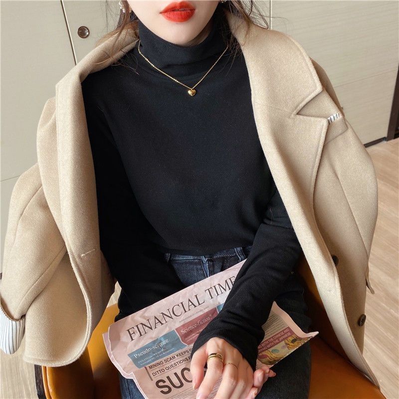 保暖德绒堆堆领高领打底衫女内搭秋冬新款加厚保暖上衣T恤女外穿