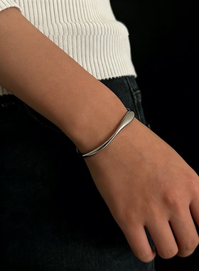nojob vintage古着「无界」中古钛钢素圈开口手镯简约男配饰女