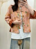 新中式 气质提花休闲复古百搭立领上衣 时尚 国风提花短外套春装 新款