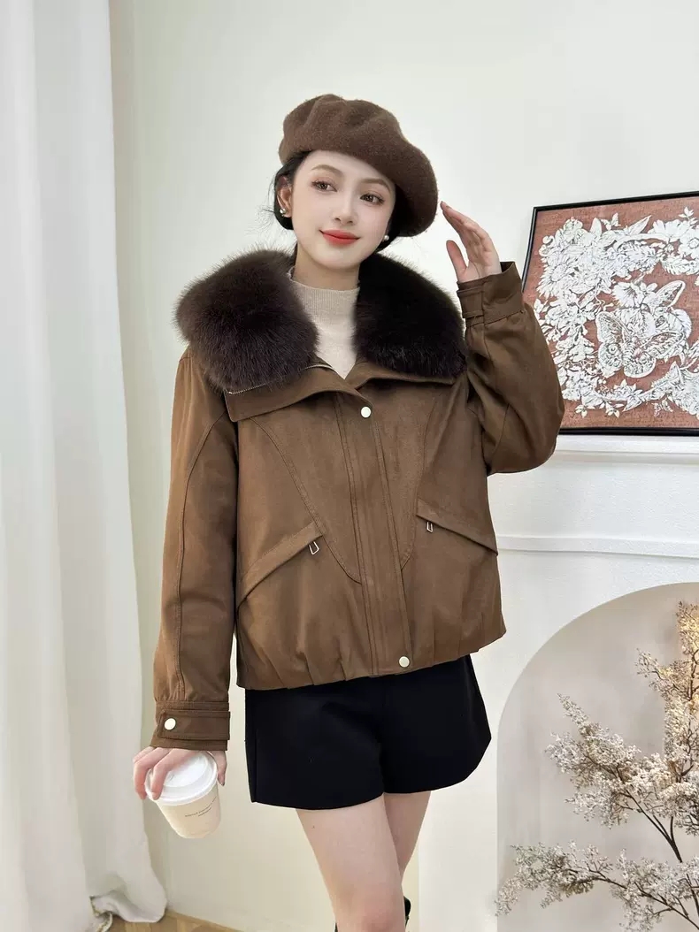 大毛领加棉加厚短款外套女2025冬季新款夹克中年女士保暖减龄棉衣