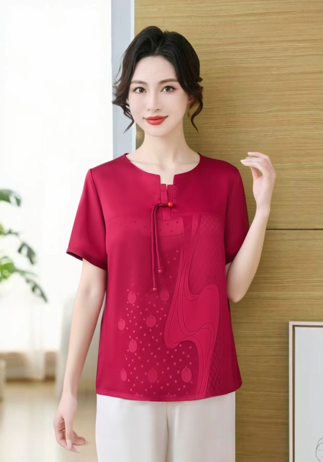 妈妈夏季短袖t恤女新中式复古国风洋气流苏中年圆领上衣休闲小衫,女装/女士精品,T恤,淘宝优惠券,粉丝福利购,淘宝优惠卷
