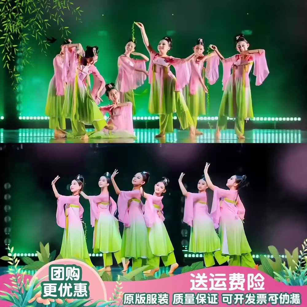 古典舞演出服鱼戏莲叶间竹枝词舞蹈服池上表演服装江南可采莲服装