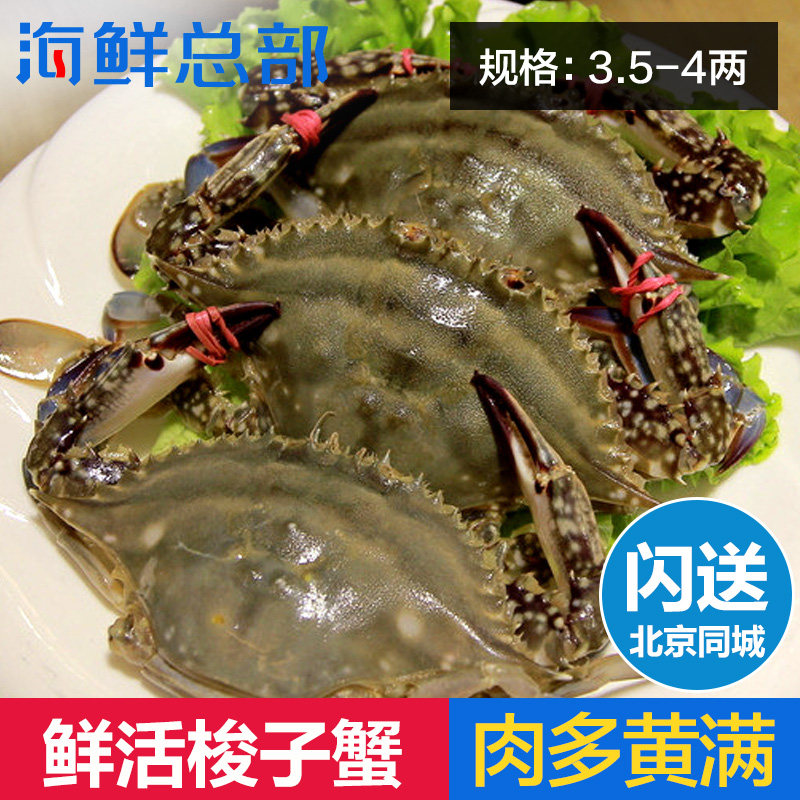 野生鲜活海蟹沙母蟹红膏蟹海鲜满黄满肉梭子蟹3.5-4两/只北京闪送