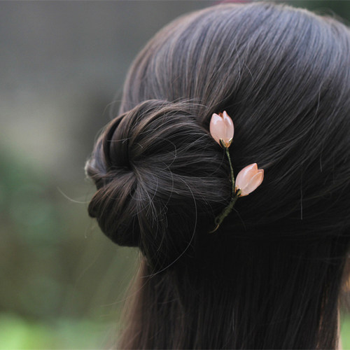 4齿日常古装旗袍花朵郁金香插梳