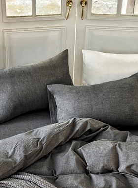 全棉水洗纯棉信封枕套一对装48×74cm男生纯色灰色耐脏枕头枕芯套