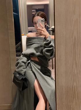 623# 原¥219-299 一字领露肩设计感女秋季百搭两穿半高领毛衣