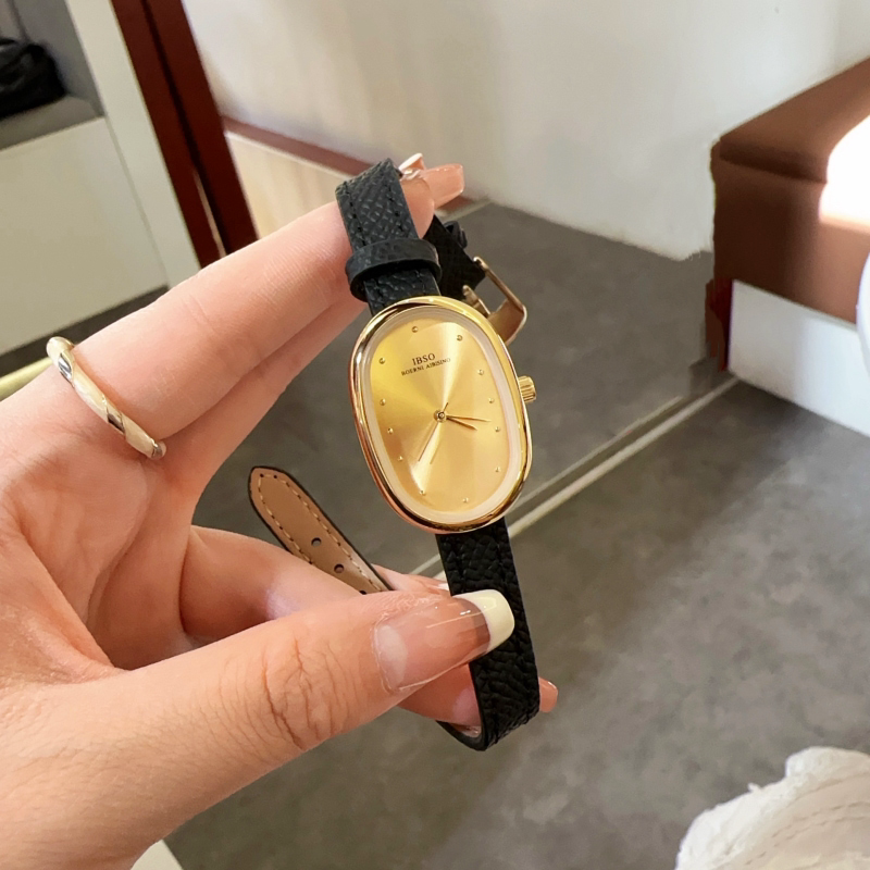 IBSO品牌新款正品手表女椭圆形小众皮带气质百搭时尚新款防水真皮