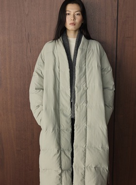 肆·冬长款鸭绒羽绒服lem风V领绑带简约优雅垂感保暖舒适外套女