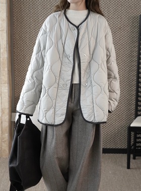 肆·冬季日系时髦简约衔缝撞色95鸭绒羽绒服廓形宽松外套女