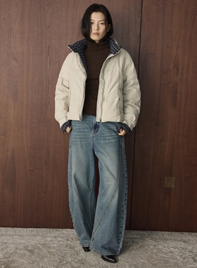 肆·冬季复古格子撞色90白鸭绒短款羽绒服保暖舒适外套女