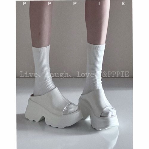 PPPIE 海浪回忆6cm舒适透气真皮厚底拖鞋