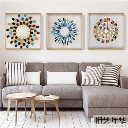 现代简约软装样板房配画彩色木块实物挂画客厅沙发背景小孩房挂画