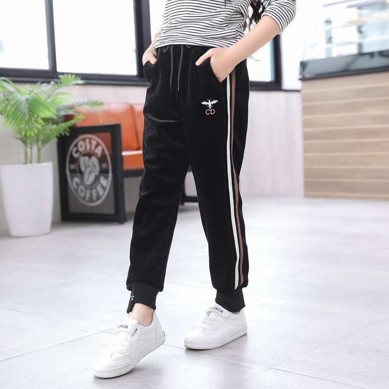 儿童运动裤直筒宽松男冬天长裤子加绒加厚保暖阳光绒束脚女休闲裤