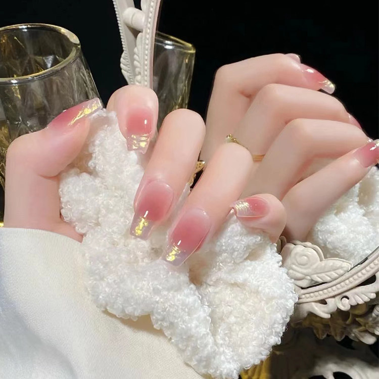 秋季显白极光法式美甲新款网红流行褶皱晕染腮红晕染落日指甲油胶