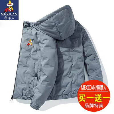 稻草人冬季羽绒棉服男士潮牌加厚保暖棉衣棉袄冬装连帽青年外套男