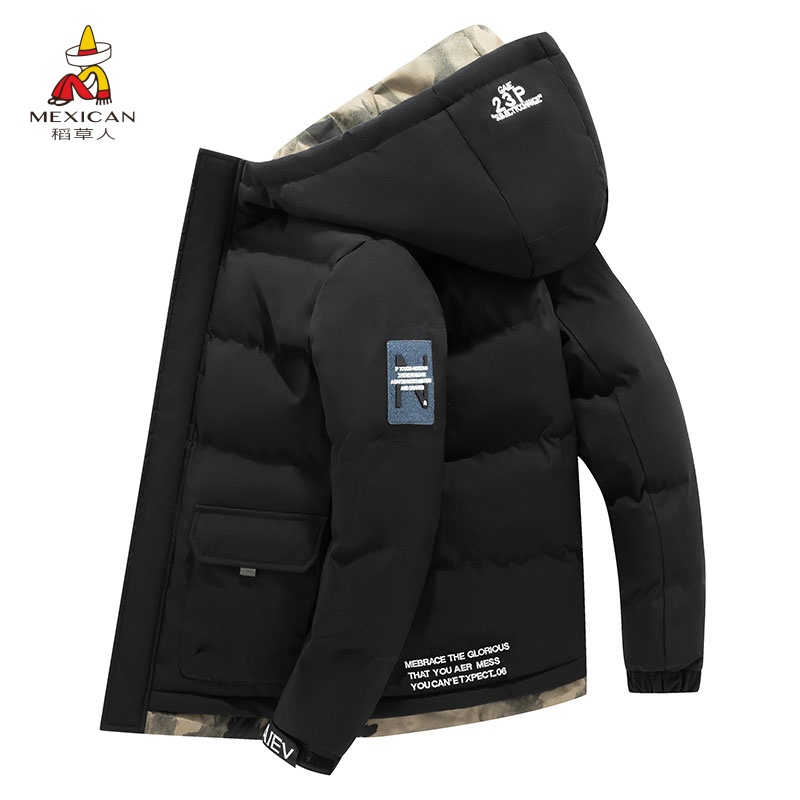 稻草人连帽羽绒服男士2025冬季加厚运动休闲棉服男装保暖棉衣外套