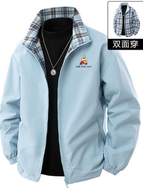 稻草人春秋季男格子双面春秋夹克休闲百搭立领宽松潮流百搭外套男