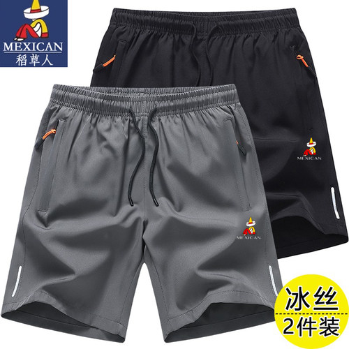 稻草人短裤男夏季冰丝薄款速干宽松篮球裤子五分裤休闲运动裤衩