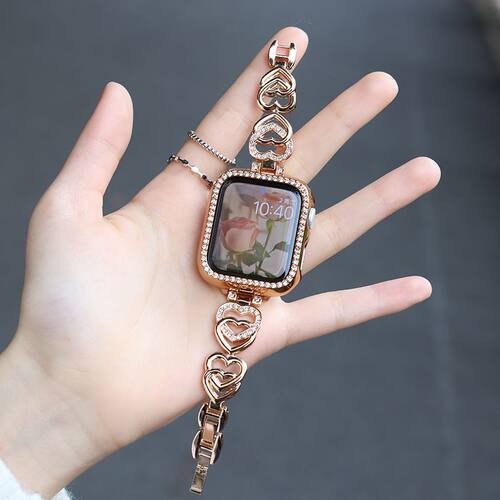 适用Apple苹果iwatchS10Ultra9876543手表带金属钢链条镶钻双爱心