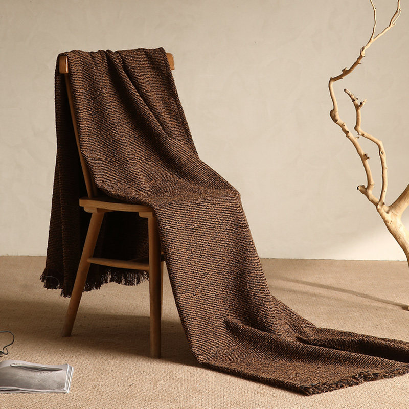 酒店民宿专用咖色搭巾床旗样板间床尾巾侘寂风中古现代流苏沙发毯,床上用品,休闲毯/毛毯/绒毯,淘宝优惠券,粉丝福利购,淘宝优惠卷