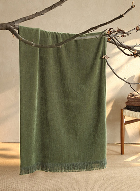 绿色复古风搭毯床尾巾酒店民宿别墅家具样板间布草软装装饰毯定制