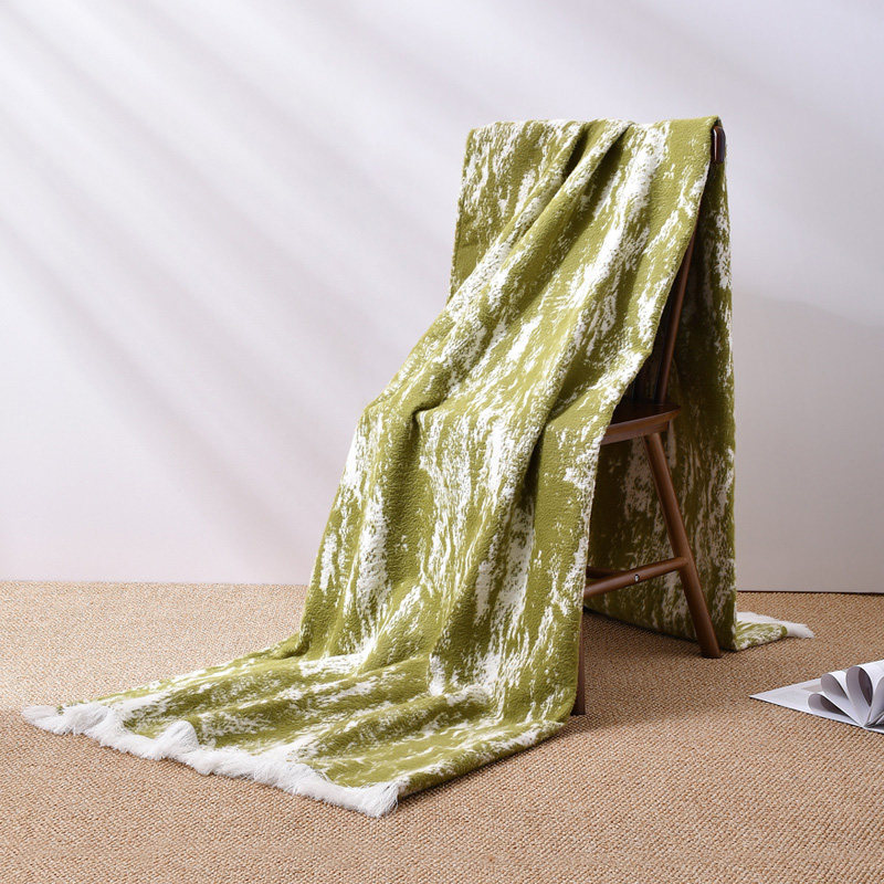 样房酒店民宿绿色床尾巾手工流苏搭巾床旗现代卧室床盖被沙发毯