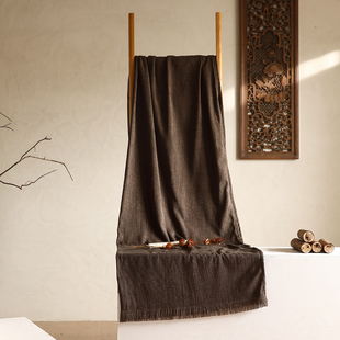 深咖色麻布中古风搭毯床尾巾沙发床上装 饰毯酒店样板房售楼部软装