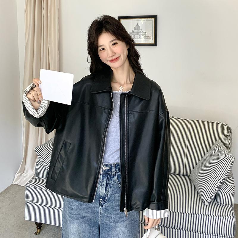现货2025春季新款蛋白皮皮衣撞色条纹P145K198,女装短外套,时倾STUDIO