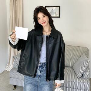 现货2025春季新款蛋白皮皮衣撞色条纹P145K198图片