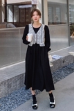 现货2022秋季新款马甲+长袖连衣裙真两件套货号3201P105K158，女装连衣裙，时倾STUDIO